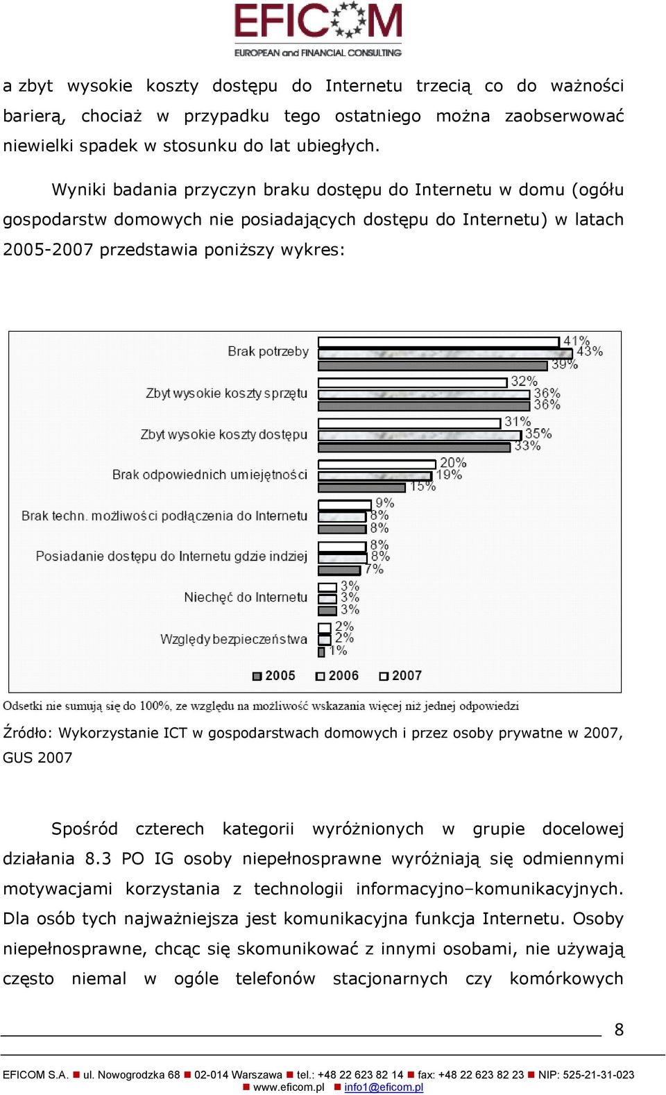 w gospodarstwach domowych i przez osoby prywatne w 2007, GUS 2007 Spośród czterech kategorii wyróżnionych w grupie docelowej działania 8.