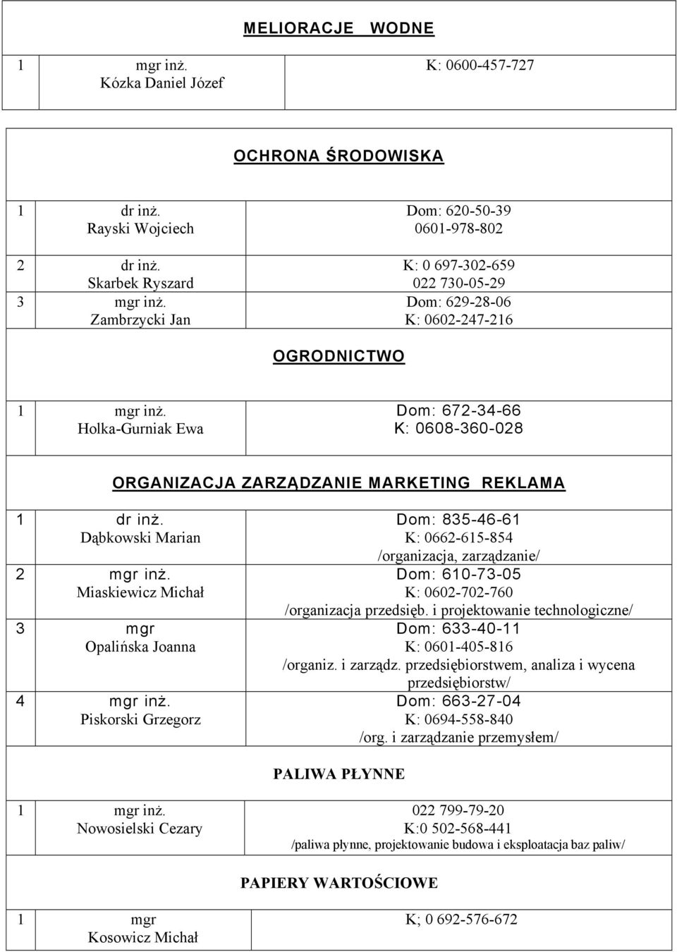 REKLAMA 1 dr inż. Dąbkowski Marian Miaskiewicz Michał 3 mgr Opalińska Joanna 4 mgr inż.