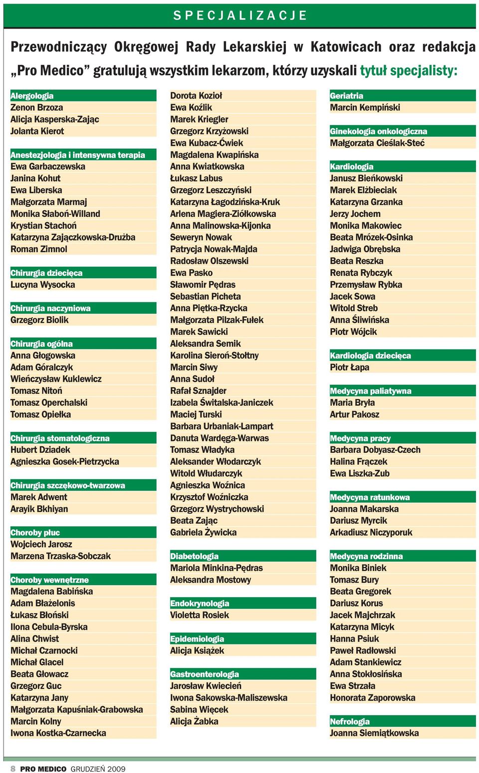 Zajączkowska-Drużba Roman Zimnol Chirurgia dziecięca Lucyna Wysocka Chirurgia naczyniowa Grzegorz Biolik Chirurgia ogólna Anna Głogowska Adam Góralczyk Wieńczysław Kuklewicz Tomasz Nitoń Tomasz