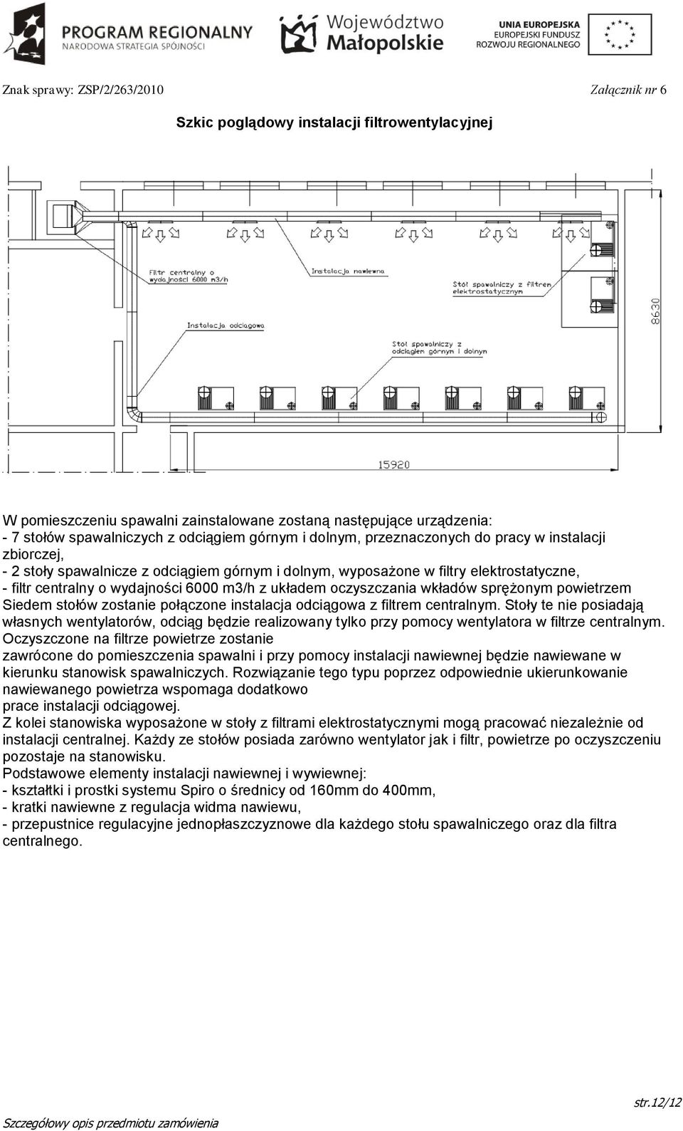 powietrzem Siedem stołów zostanie połączone instalacja odciągowa z filtrem centralnym.