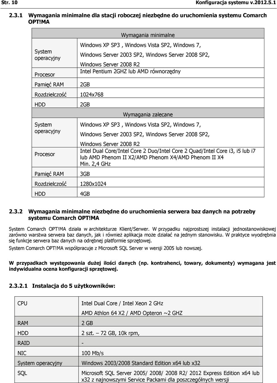 2003 SP2, Windows Server 2008 SP2, Windows Server 2008 R2 Intel Pentium 2GHZ lub AMD równorzędny 2GB 1024x768 2GB Wymagania zalecane Windows XP SP3, Windows Vista SP2, Windows 7, Windows Server 2003
