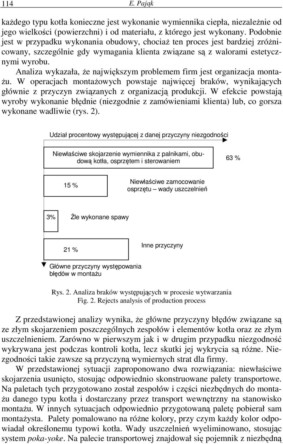 Analiza wykazała, że największym problemem firm jest organizacja montażu. W operacjach montażowych powstaje najwięcej braków, wynikających głównie z przyczyn związanych z organizacją produkcji.