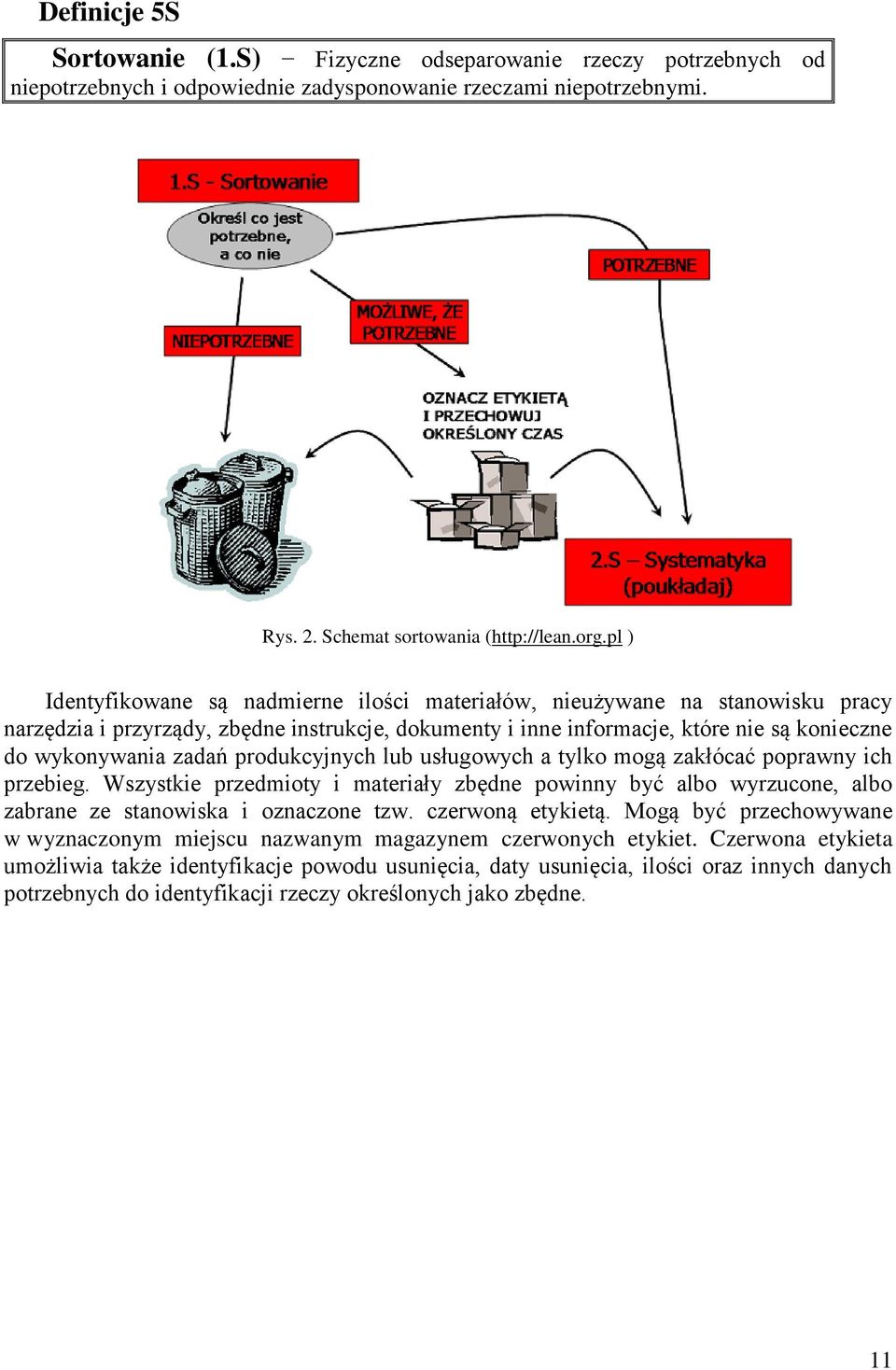 produkcyjnych lub usługowych a tylko mogą zakłócać poprawny ich przebieg. Wszystkie przedmioty i materiały zbędne powinny być albo wyrzucone, albo zabrane ze stanowiska i oznaczone tzw.