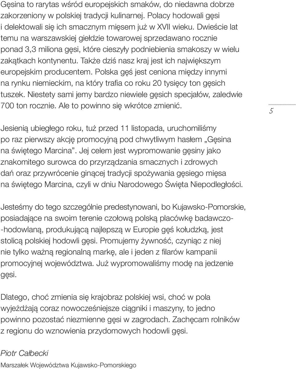 Także dziś nasz kraj jest ich największym europejskim producentem. Polska gęś jest ceniona między innymi na rynku niemieckim, na który trafia co roku 20 tysięcy ton gęsich tuszek.