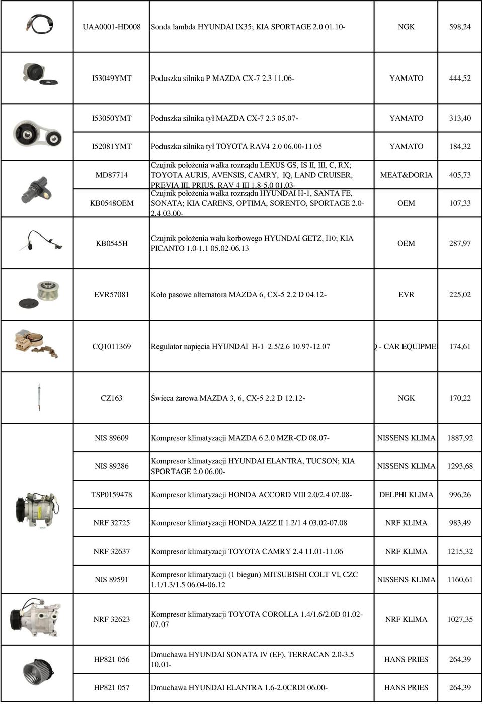 05 YAMATO 184,32 MD87714 KB0548OEM Czujnik położenia wałka rozrządu LEXUS GS, IS II, III, C, RX; TOYOTA AURIS, AVENSIS, CAMRY, IQ, LAND CRUISER, PREVIA III, PRIUS, RAV 4 III 1.8-5.0 01.