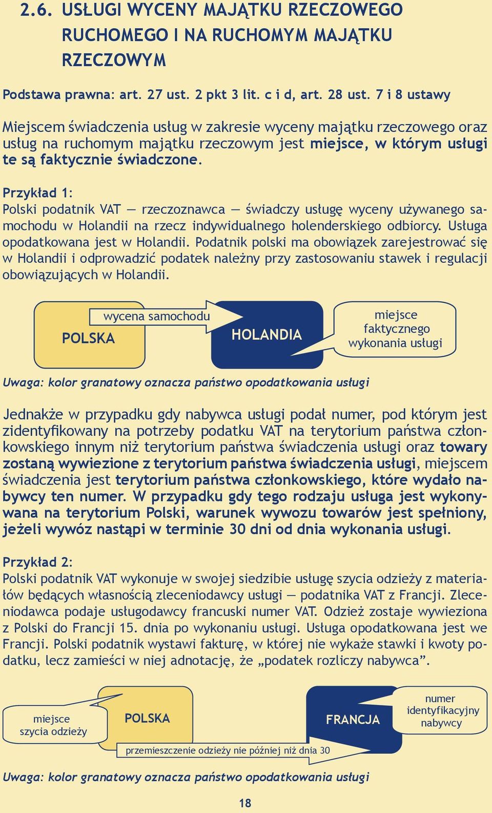 Przykład 1: Polski podatnik VAT rzeczoznawca świadczy usługę wyceny używanego samochodu w Holandii na rzecz indywidualnego holenderskiego odbiorcy. Usługa opodatkowana jest w Holandii.