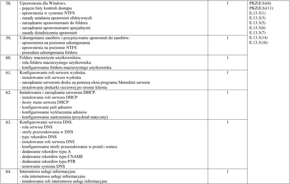 dziedziczenia uprawnień 59. Udostępnianie zasobów i przypisywanie uprawnień do zasobów. - uprawnienia na poziomie udostępniania - uprawnienia na poziomie NTFS - procedura udostępniania folderu 60.