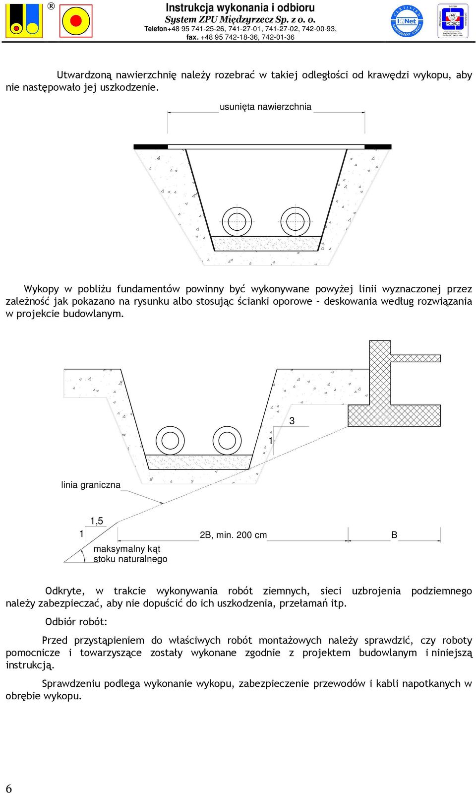 w projekcie budowlanym. 1 3 linia graniczna 1 1,5 maksymalny kąt stoku naturalnego 2B, min.