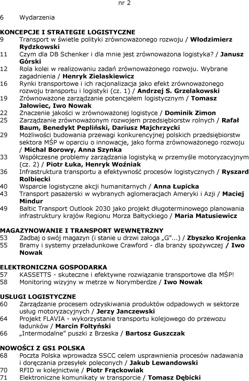 Wybrane zagadnienia / Henryk Zielaskiewicz 16 Rynki transportowe i ich racjonalizacja jako efekt zrównoważonego rozwoju transportu i logistyki (cz. 1) / Andrzej S.