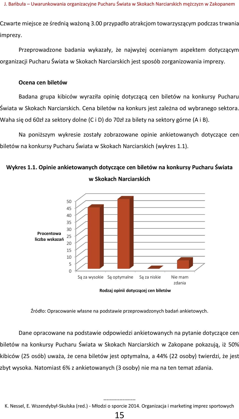 Ocena cen biletów Badana grupa kibiców wyraziła opinię dotyczącą cen biletów na konkursy Pucharu Świata w Skokach Narciarskich. Cena biletów na konkurs jest zależna od wybranego sektora.