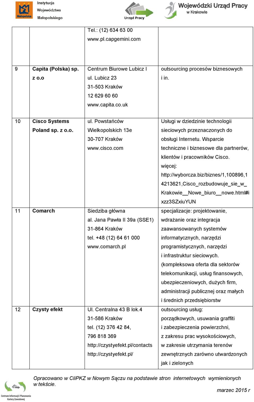 comarch.pl 12 Czysty efekt Ul. Centralna 43 B lok.4 31-586 Kraków tel. (12) 376 42 84, 796 818 369 http://czystyefekt.pl/contacts http://czystyefekt.