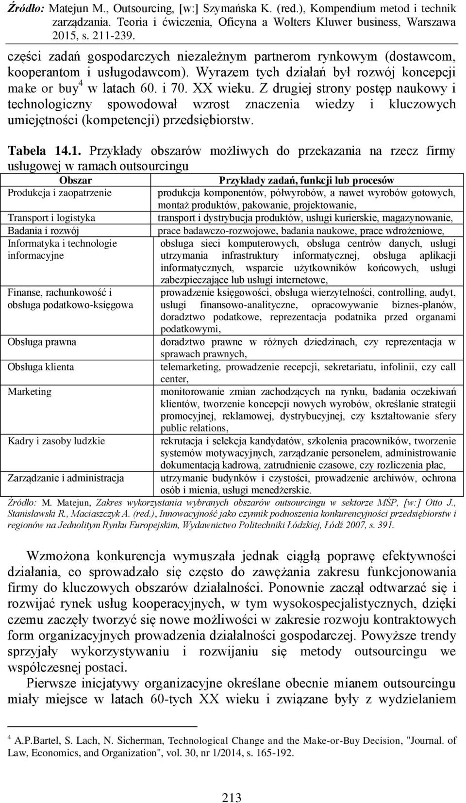 .1. Przykłady obszarów możliwych do przekazania na rzecz firmy usługowej w ramach outsourcingu Obszar Przykłady zadań, funkcji lub procesów Produkcja i zaopatrzenie produkcja komponentów, półwyrobów,