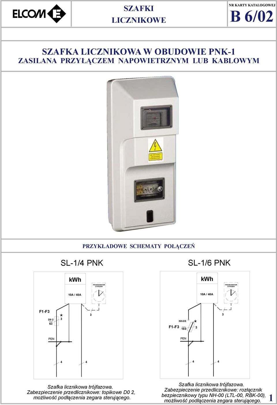 3 4 4 4 4 Szafka licznikowa trójfazowa. Zabezpieczenie przedlicznikowe: topikowe D0 2, możliwość podłączenia zegara sterującego.