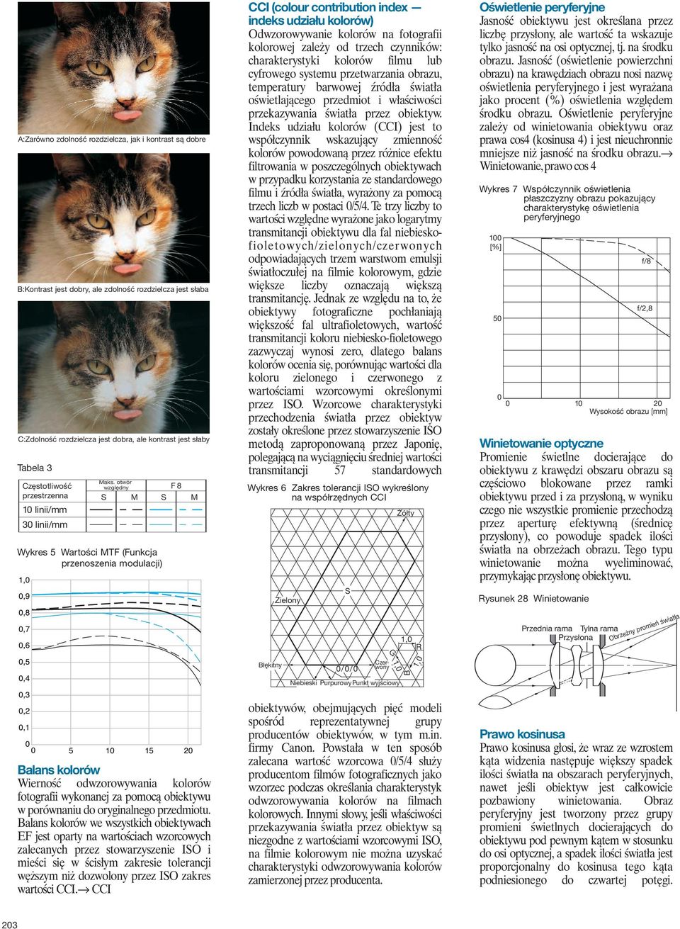 otwór względny S M Wykres 5 Wartości MTF (Funkcja przenoszenia modulacji),,9,8,7,6,5,4,3,2, F8 S 5 5 2 Balans kolorów Wierność odwzorowywania kolorów fotografii wykonanej za pomocą obiektywu w