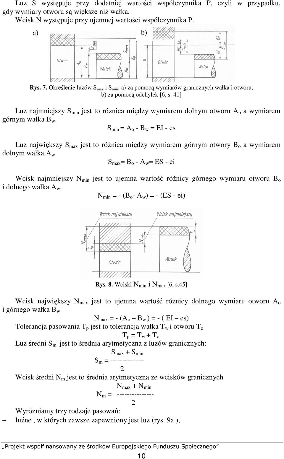 41] Luz najmniejszy S min jest to róŝnica między wymiarem dolnym otworu A o a wymiarem górnym wałka B w.