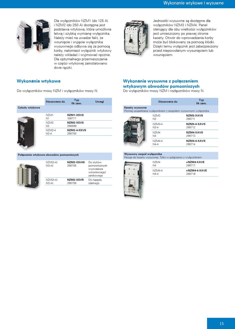 Dla optymalnego przemieszczania w części wtykowej zainstalowano dwie rączki. Jednostki wysuwne są dostępne dla wyłączników NZM3 i NZM4.
