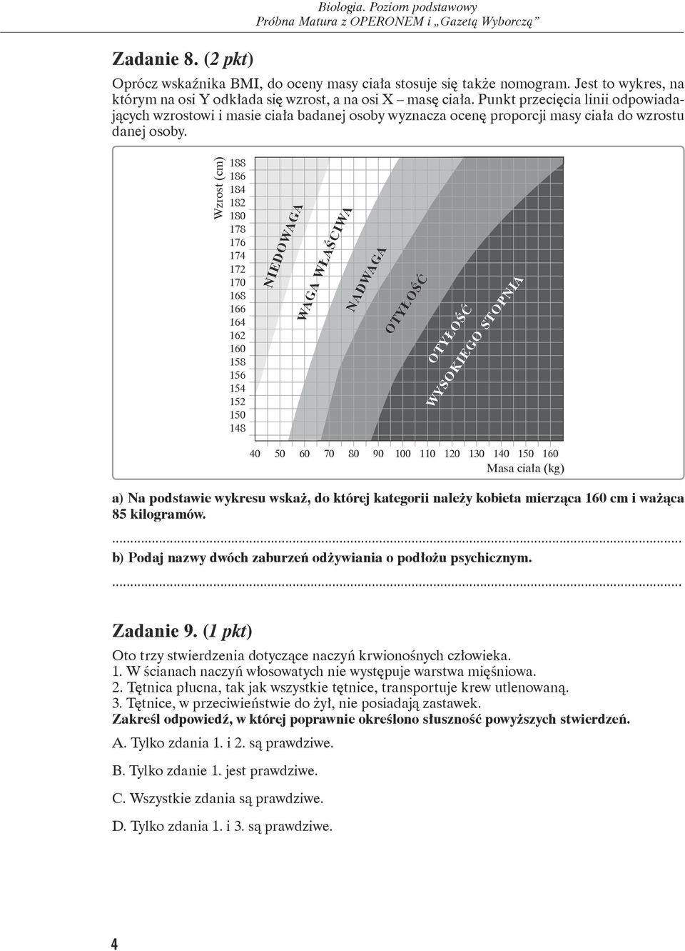 Wzrost (cm) 188 186 184 182 180 178 176 174 172 170 168 166 164 162 160 158 156 154 152 150 148 NIEDOWAGA WAGA WŁAŚCIWA NADWAGA OTYŁOŚĆ OTYŁOŚĆ WYSOKIEGO STOPNIA 40 50 60 70 80 90 100 110 120 130 140