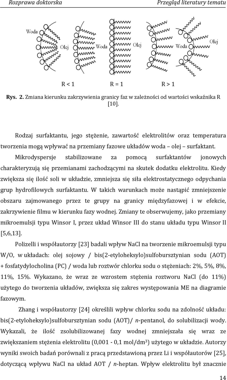 Mikrodyspersje stabilizowane za pomocą surfaktantów jonowych charakteryzują się przemianami zachodzącymi na skutek dodatku elektrolitu.