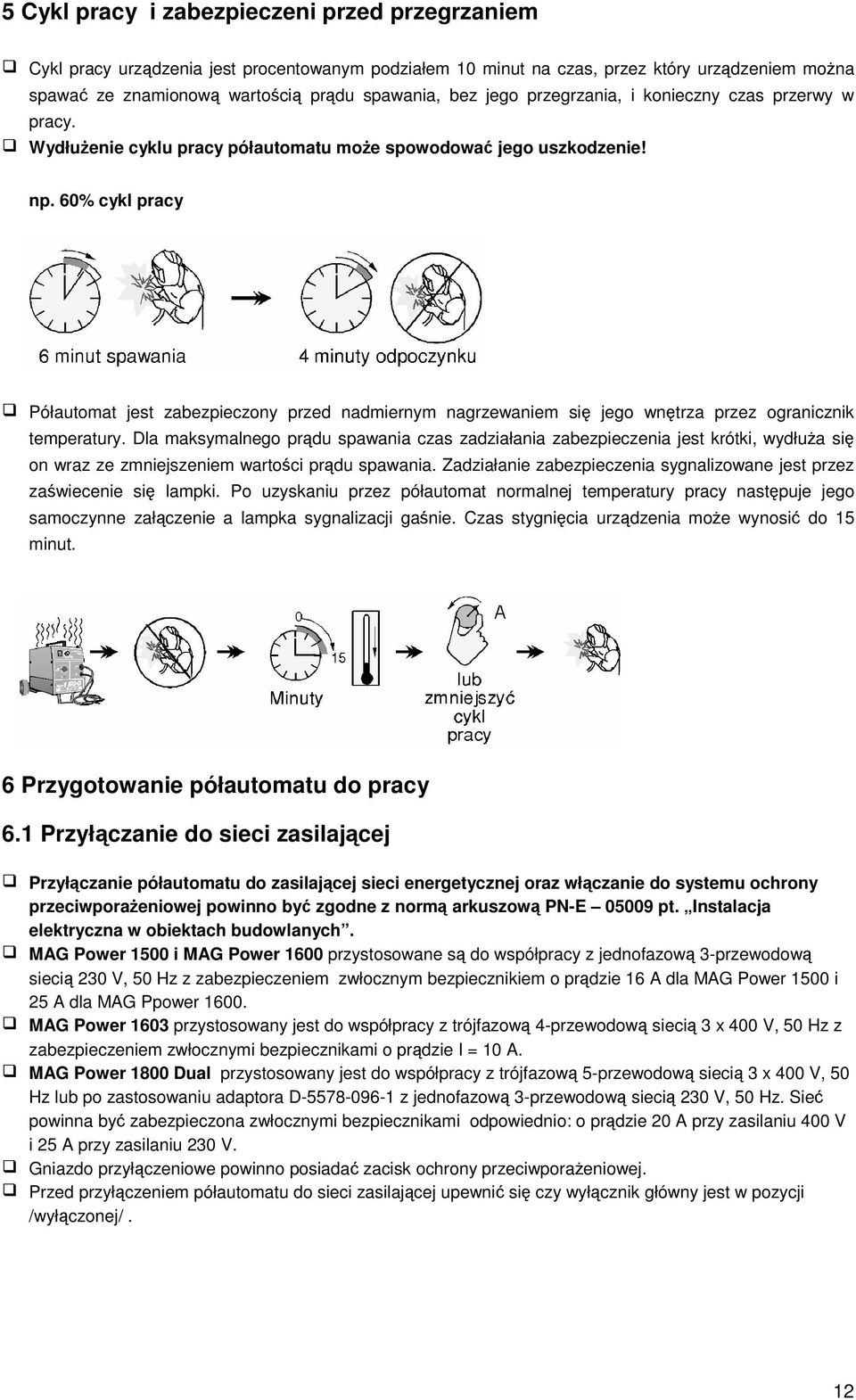 60% cykl pracy Półautomat jest zabezpieczony przed nadmiernym nagrzewaniem si jego wntrza przez ogranicznik temperatury.