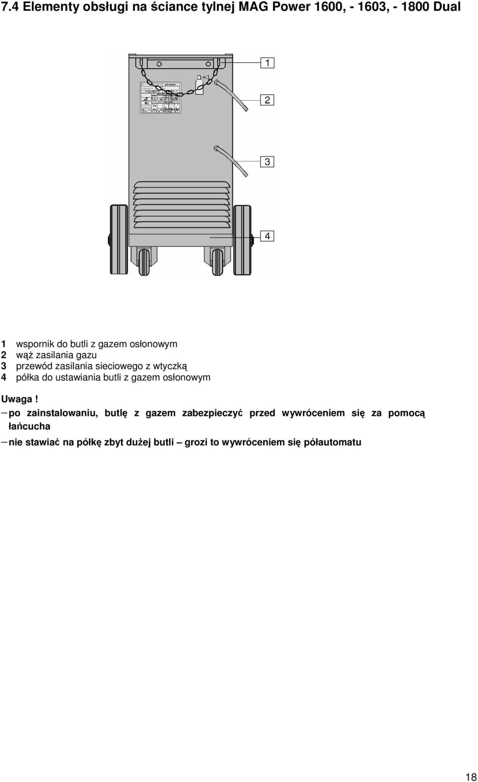ustawiania butli z gazem osłonowym Uwaga!