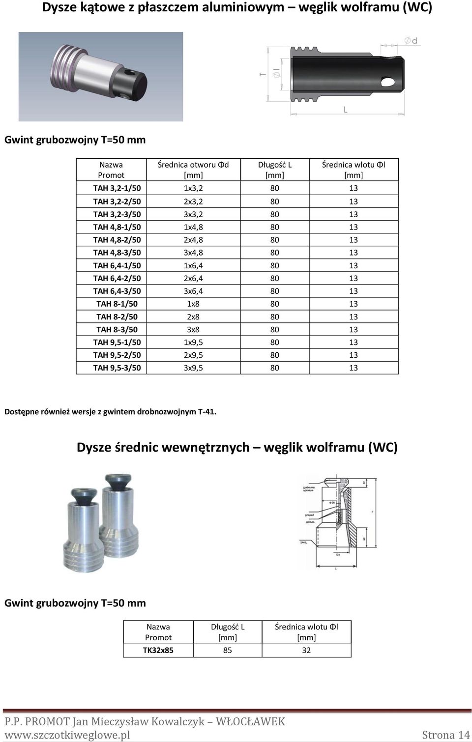 TAH 8-1/50 1x8 80 13 TAH 8-2/50 2x8 80 13 TAH 8-3/50 3x8 80 13 TAH 9,5-1/50 1x9,5 80 13 TAH 9,5-2/50 2x9,5 80 13 TAH 9,5-3/50 3x9,5 80 13 Dostępne również