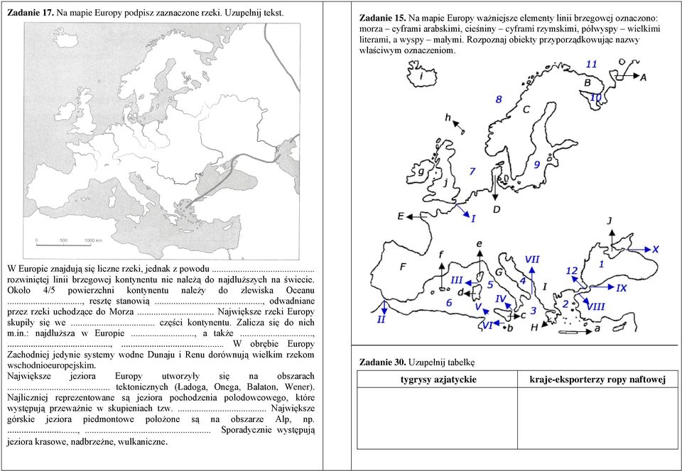 Rozpoznaj obiekty przyporządkowując nazwy właściwym oznaczeniom. W Europie znajdują się liczne rzeki, jednak z powodu... rozwiniętej linii brzegowej kontynentu nie należą do najdłuższych na świecie.