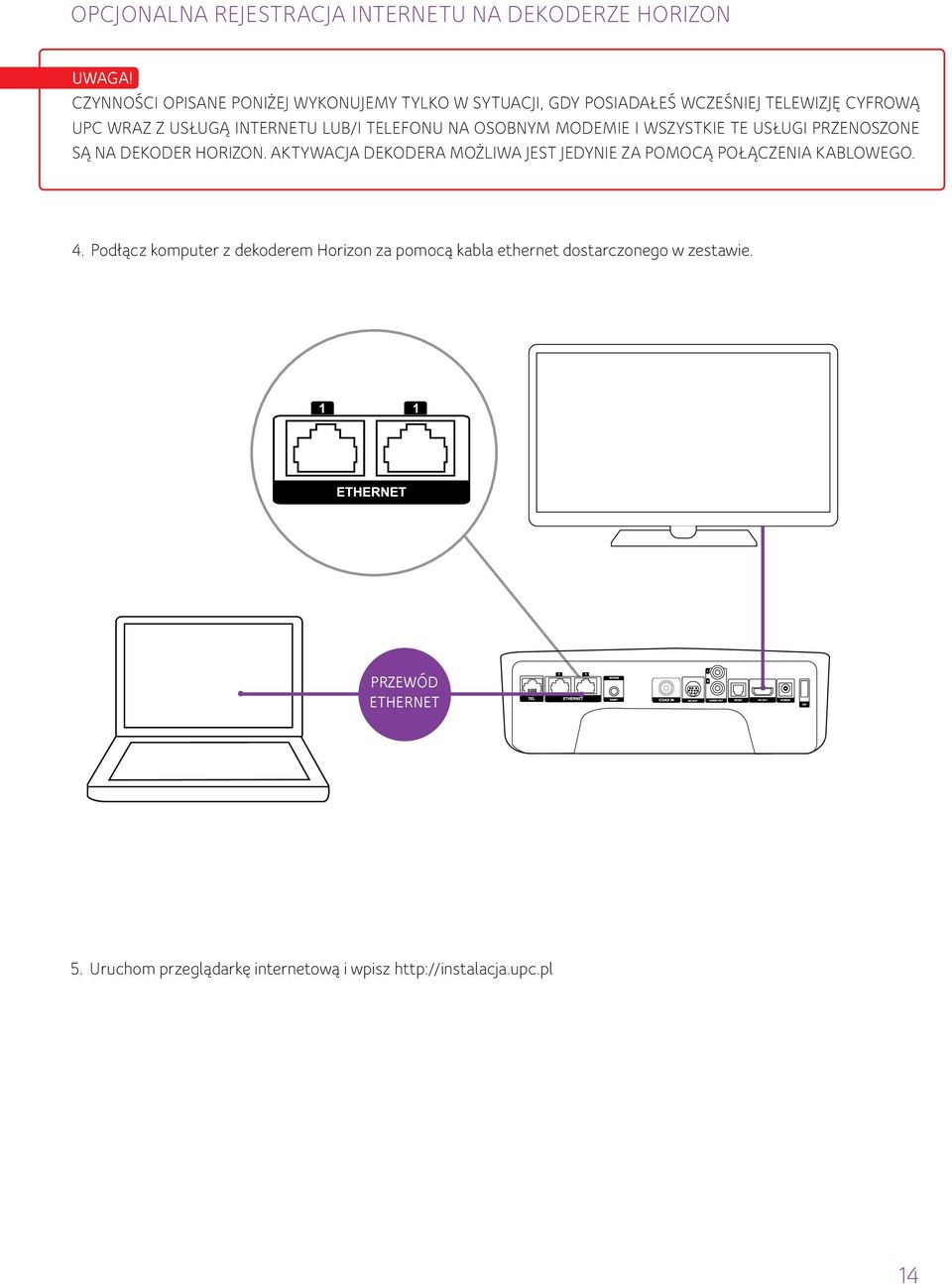 TELEFONU NA OSOBNYM MODEMIE I WSZYSTKIE TE USŁUGI PRZENOSZONE SĄ NA DEKODER HORIZON.