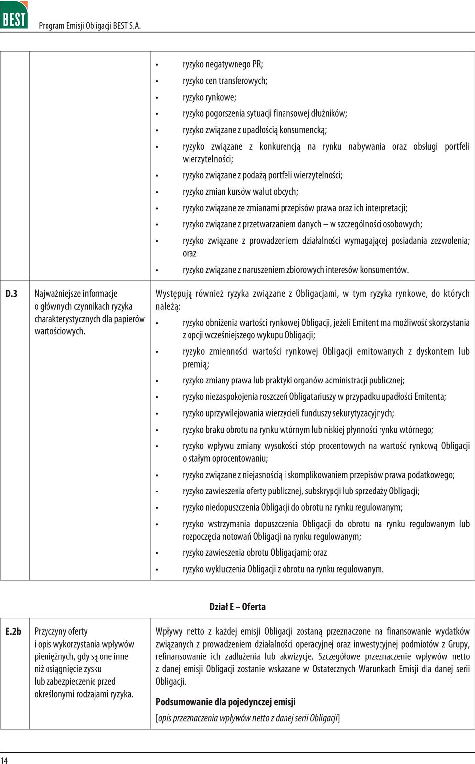 ryzyko zwi¹zane z przetwarzaniem danych w szczególnoœci osobowych; ryzyko zwi¹zane z prowadzeniem dzia³alnoœci wymagaj¹cej posiadania zezwolenia; oraz ryzyko zwi¹zane z naruszeniem zbiorowych