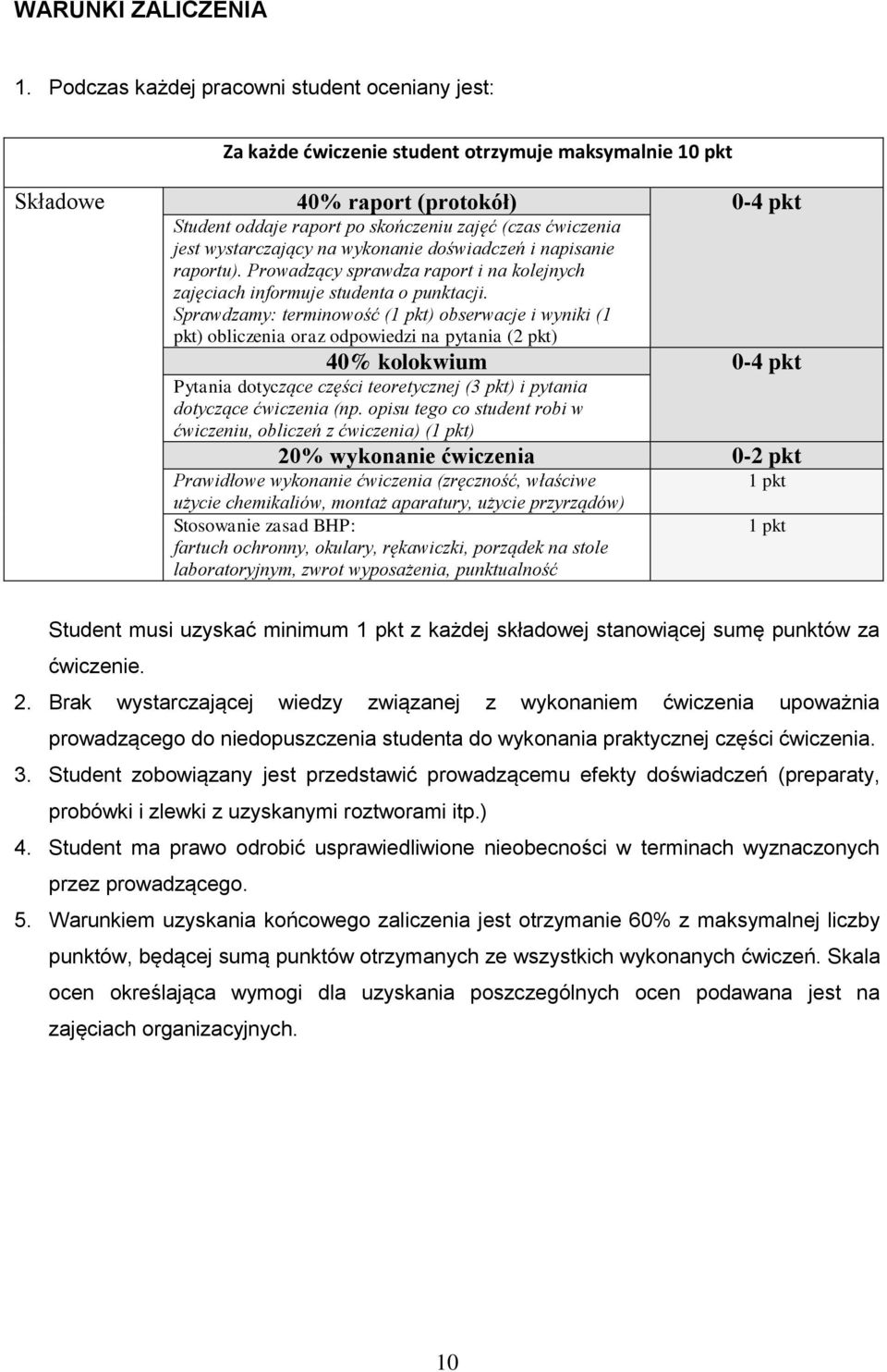 jest wystarczający na wykonanie doświadczeń i napisanie raportu). Prowadzący sprawdza raport i na kolejnych zajęciach informuje studenta o punktacji.