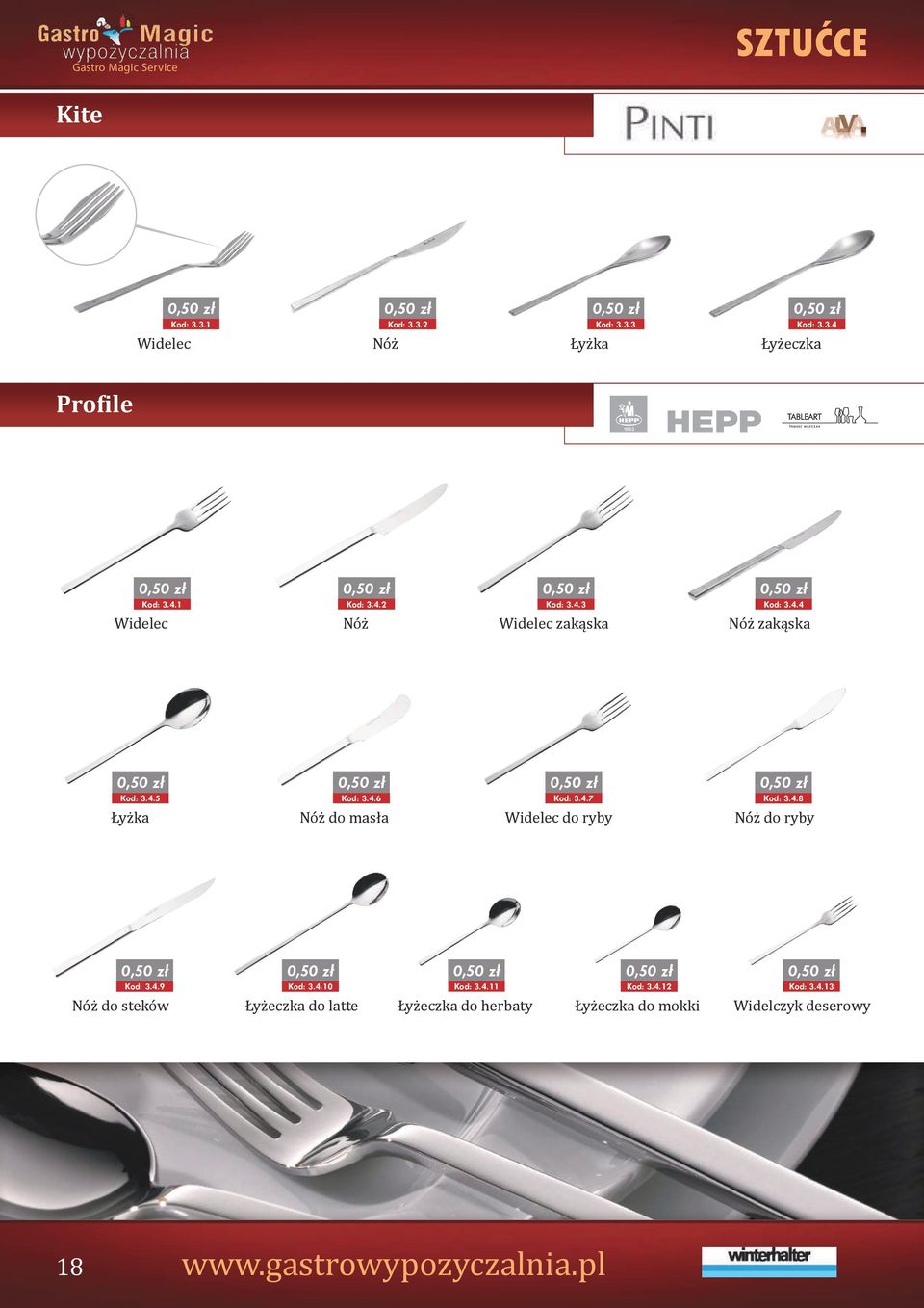 4.8 Nóż do ryby Kod: 3.4.9 Nóż do steków Kod: 3.4.10 Łyżeczka do latte Kod: 3.4.11 Łyżeczka do herbaty Kod: 3.