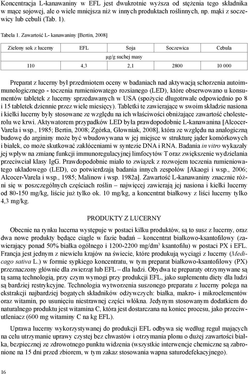 Zawartość L- kanawaniny [Bertin, 2008] Zielony sok z lucerny EFL Soja Soczewica Cebula µg/g suchej masy 110 4,3 2,1 2800 10 000 Preparat z lucerny był przedmiotem oceny w badaniach nad aktywacją