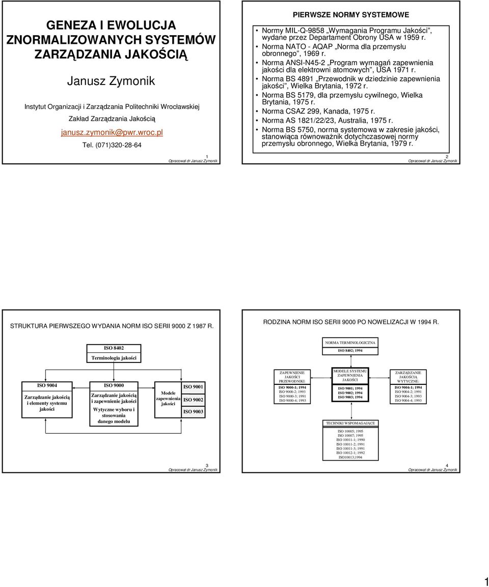 ANSI-N45-2 Program wymagań zapewnienia jakości dla elektrowni atomowych, USA 1971 r. BS 4891 Przewodnik w dziedzinie zapewnienia jakości, Wielka Brytania, 1972 r.