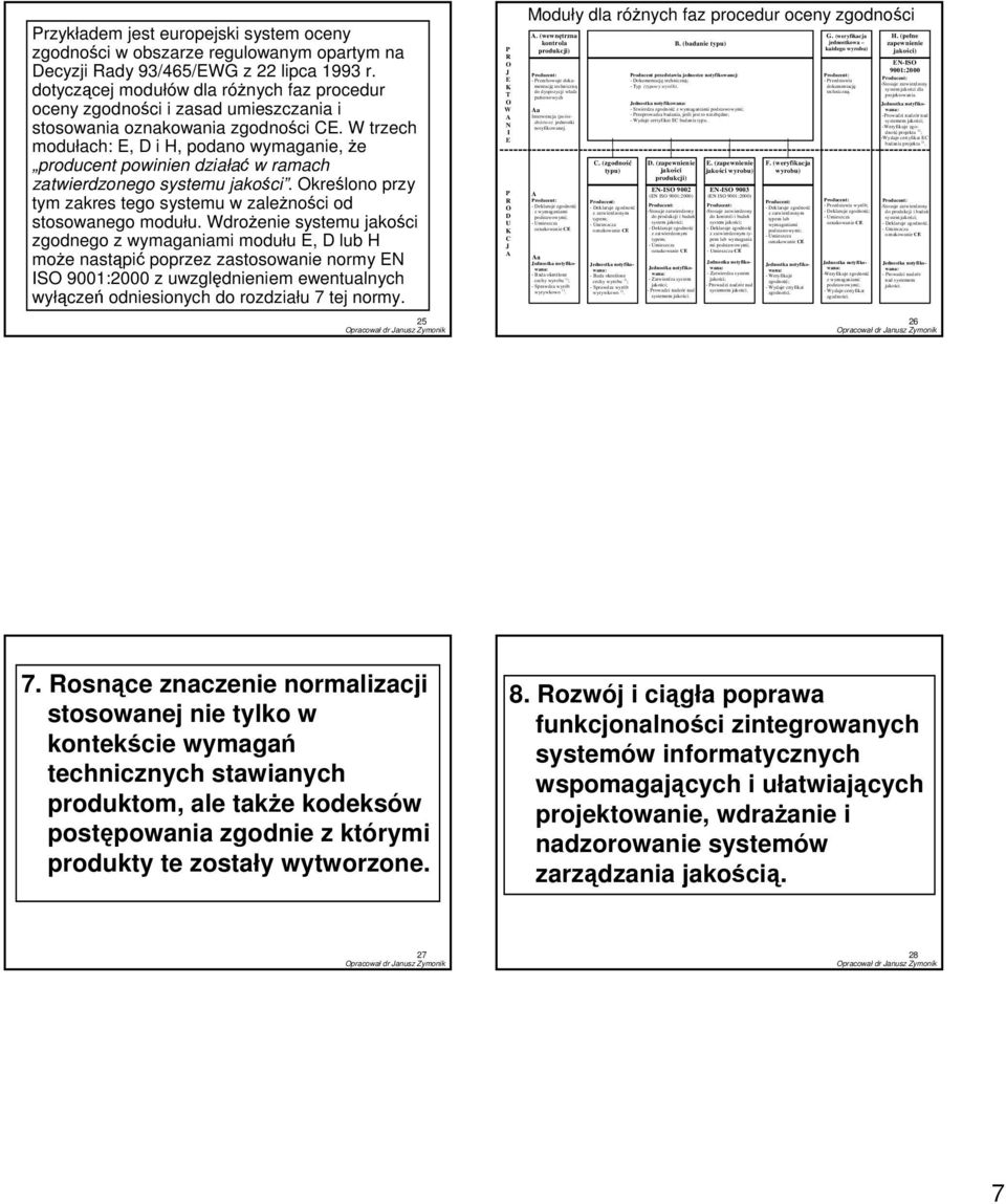 W trzech modułach: E, D i H, podano wymaganie, że producent powinien działać w ramach zatwierdzonego systemu jakości. Określono przy tym zakres tego systemu w zależności od stosowanego modułu.