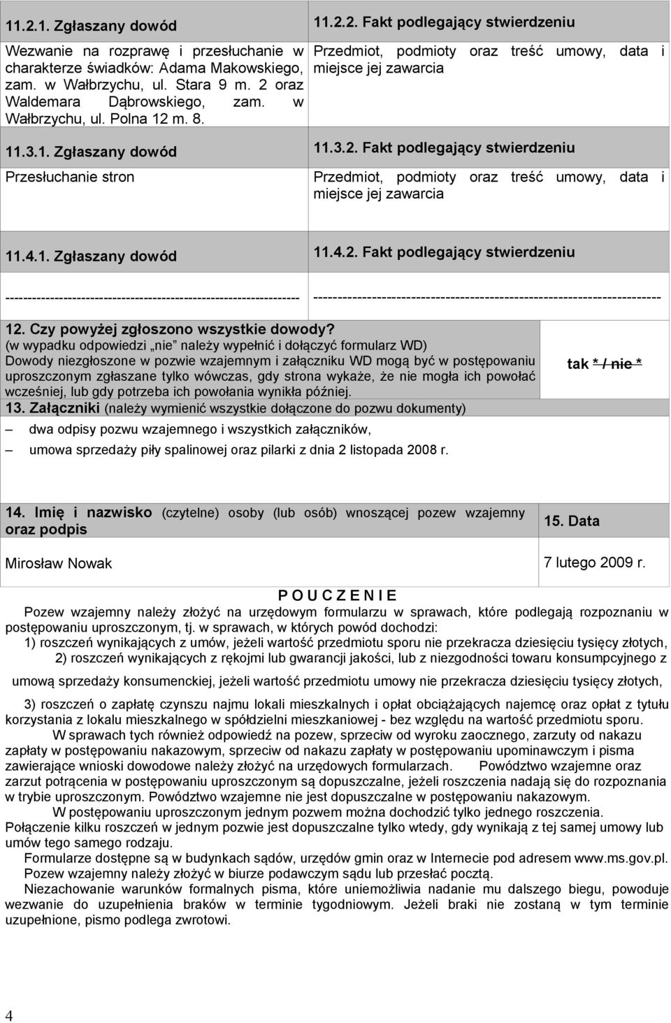 4.1. Zgłaszany dowód 11.4.2.