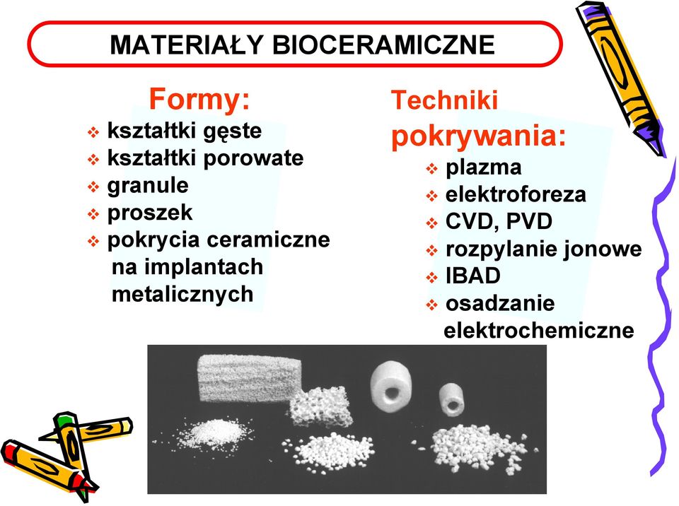 implantach metalicznych Techniki pokrywania: plazma