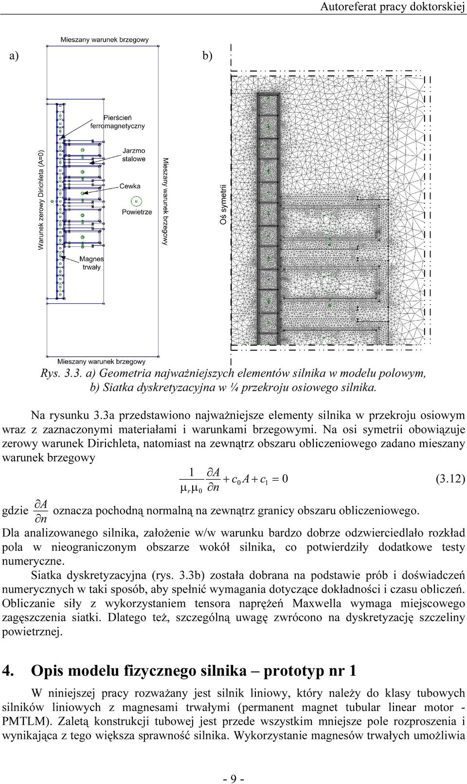 Na osi symetrii obowiązuje zerowy warunek Dirichleta, natomiast na zewnątrz obszaru obliczeniowego zadano mieszany warunek brzegowy 1 A + c0 A + c1 = 0 (3.