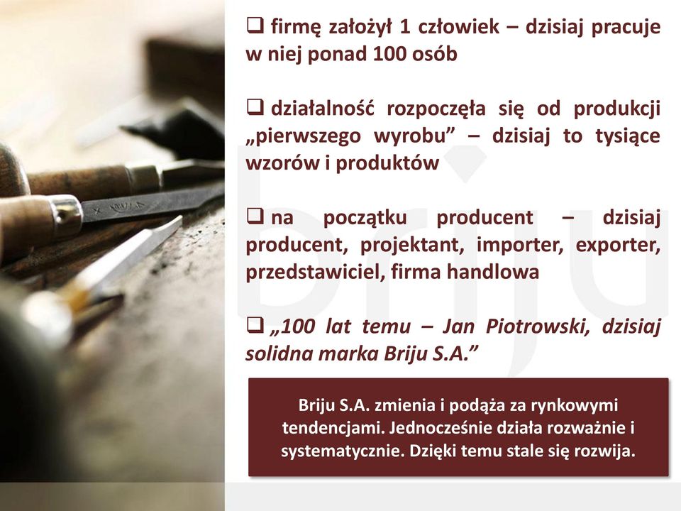 exporter, przedstawiciel, firma handlowa 100 lat temu Jan Piotrowski, dzisiaj solidna marka Briju S.A.