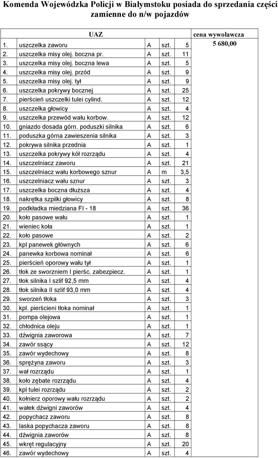 uszczelka przewód wału korbow. A szt. 12 10. gniazdo dosada górn. poduszki silnika A szt. 6 11. poduszka górna zawieszenia silnika A szt. 3 12. pokrywa silnika przednia A szt. 1 13.