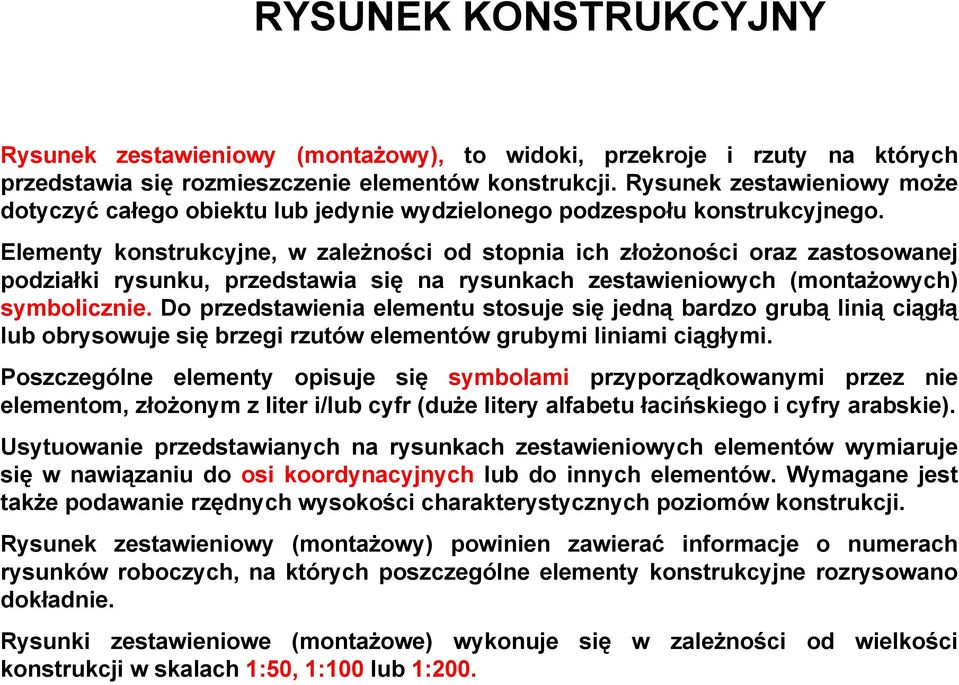 Elementy konstrukcyjne, w zależności od stopnia ich złożoności oraz zastosowanej podziałki rysunku, przedstawia się na rysunkach zestawieniowych (montażowych) symbolicznie.