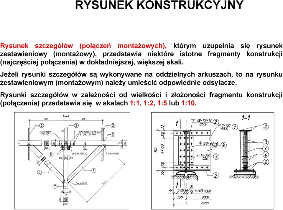 Jeżeli rysunki szczegółów są wykonywane na oddzielnych arkuszach, to na rysunku zestawieniowym (montażowym) należy umieścić