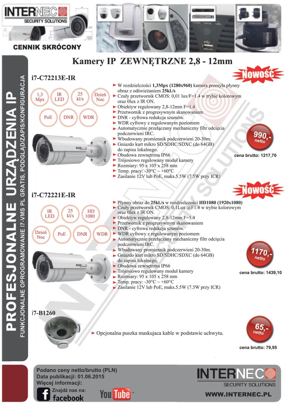 cyfrowy z regulowanym poziomem Automatycznie przełączany mechaniczny filtr odcięcia podczerwieni C. Wbudowany promiennik podczerwieni 20-30m.