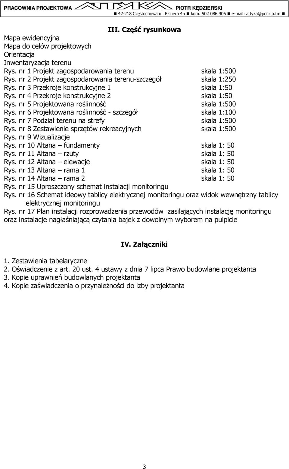 nr 5 Projektowana roślinność skala 1:500 Rys. nr 6 Projektowana roślinność - szczegół skala 1:100 Rys. nr 7 Podział terenu na strefy skala 1:500 Rys.