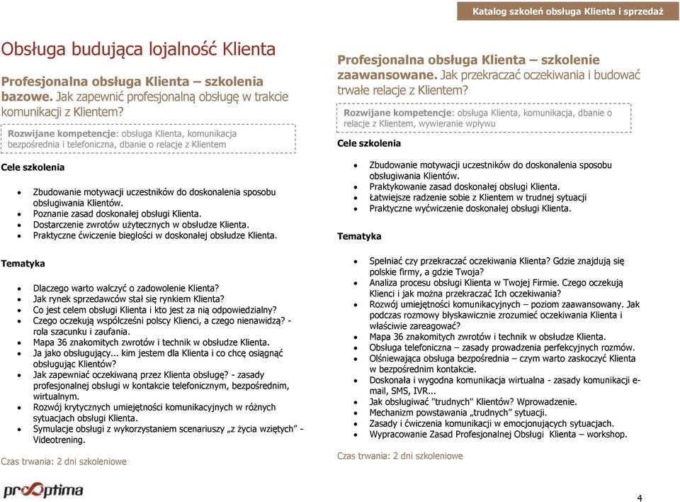 Poznanie zasad doskonałej obsługi Klienta. Dostarczenie zwrotów użytecznych w obsłudze Klienta. Praktyczne ćwiczenie biegłości w doskonałej obsłudze Klienta.