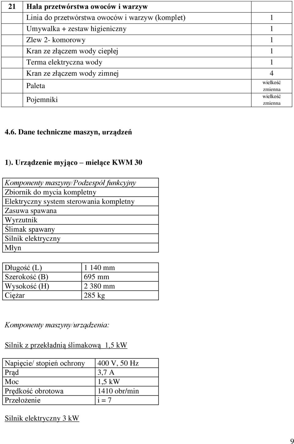 Urządzenie myjąco mielące KWM 30 Komponenty maszyny/podzespół funkcyjny Zbiornik do mycia kompletny Elektryczny system sterowania kompletny Zasuwa spawana Wyrzutnik Ślimak spawany Silnik elektryczny