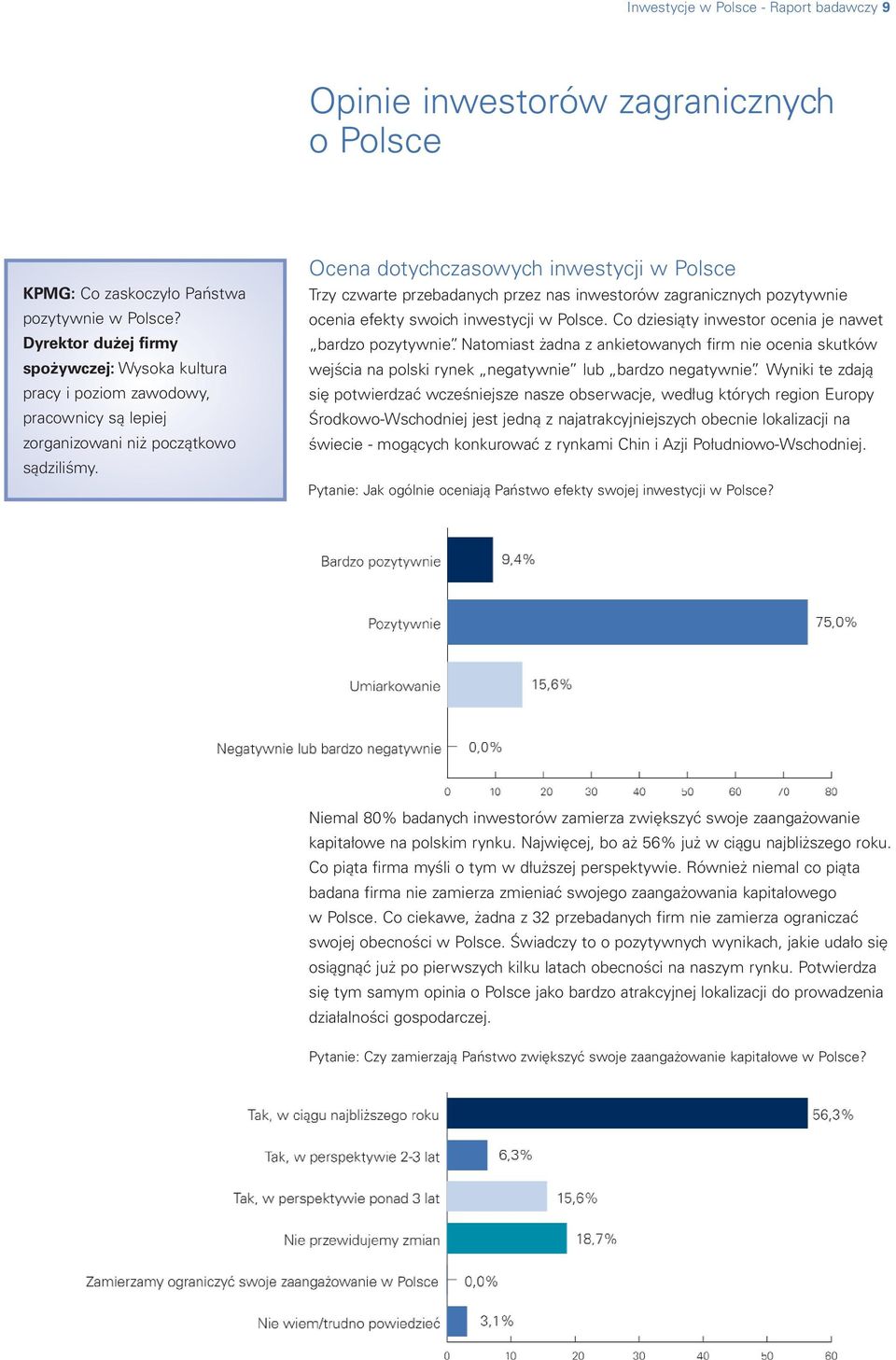 Ocena dotychczasowych inwestycji w Polsce Trzy czwarte przebadanych przez nas inwestorów zagranicznych pozytywnie ocenia efekty swoich inwestycji w Polsce.
