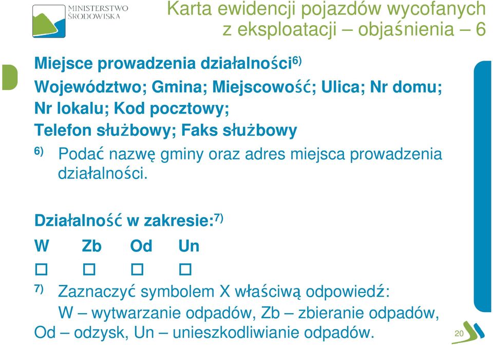 Podać nazwę gminy oraz adres miejsca prowadzenia działalności.