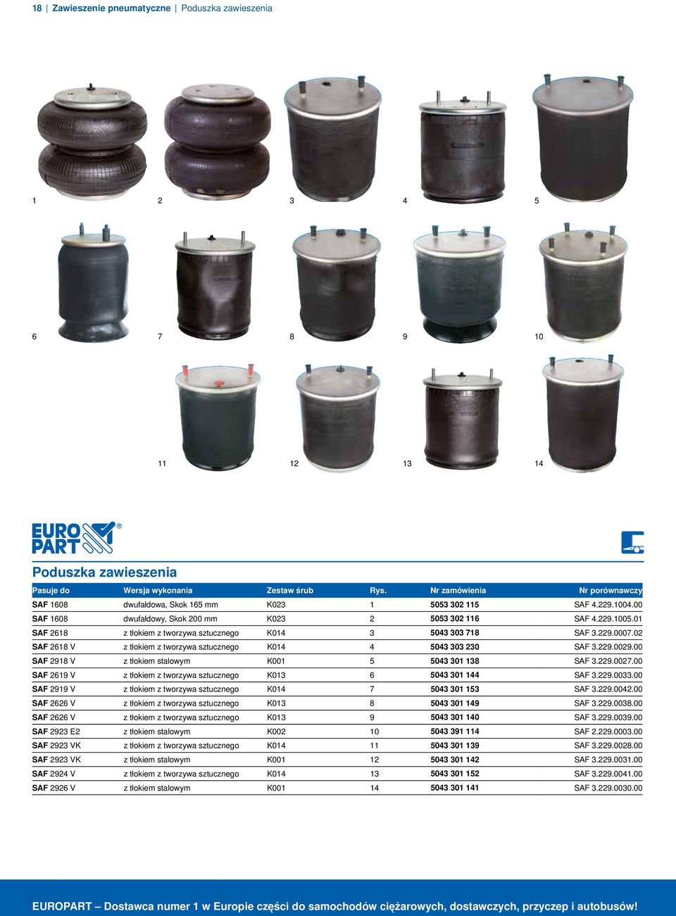 02 SAF 2618 V z tłokiem z tworzywa sztucznego K014 4 5043 303 230 SAF 3.229.0029.00 SAF 2918 V z tłokiem stalowym K001 5 5043 301 138 SAF 3.229.0027.