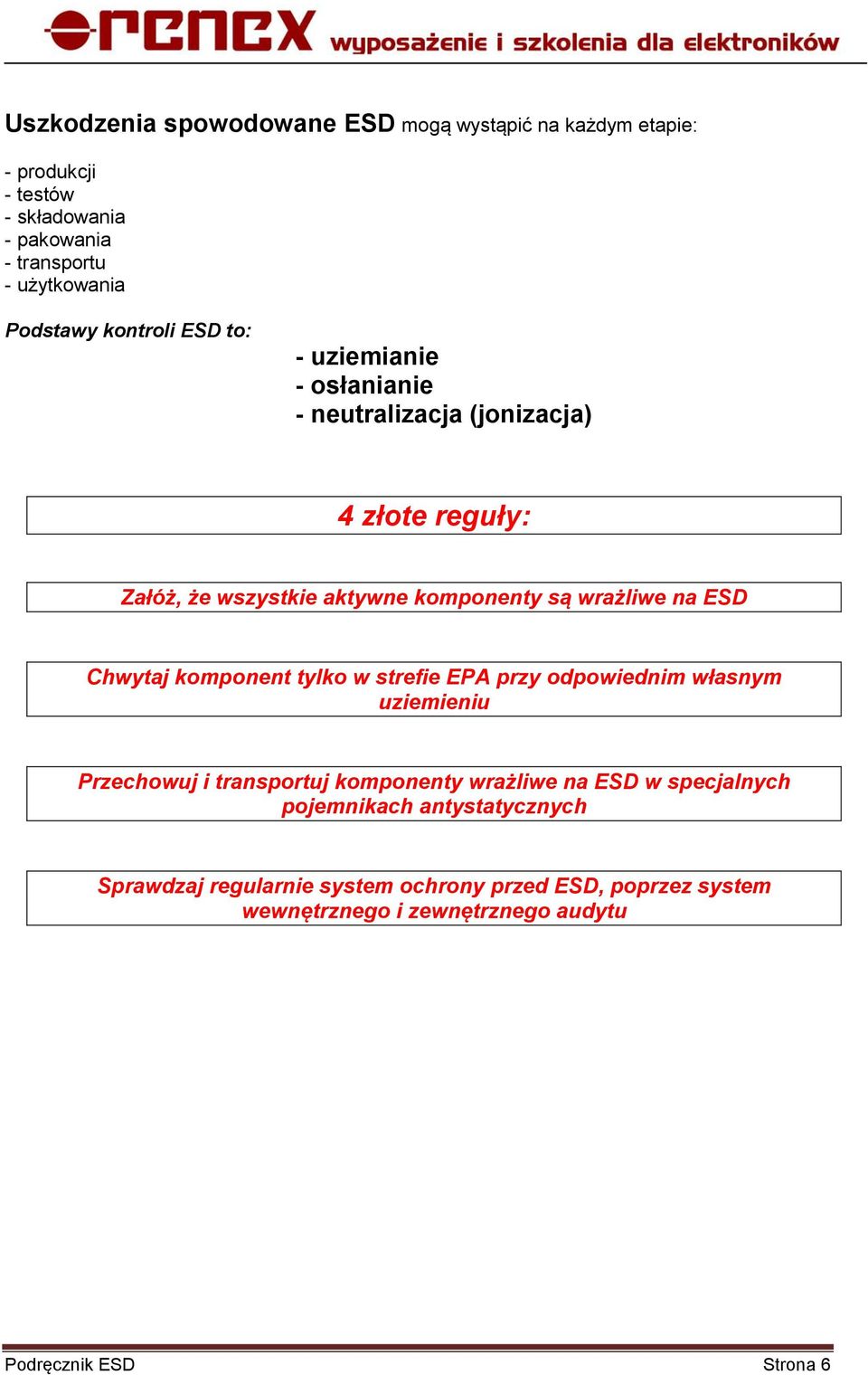 ESD Chwytaj komponent tylko w strefie EPA przy odpowiednim własnym uziemieniu Przechowuj i transportuj komponenty wrażliwe na ESD w specjalnych