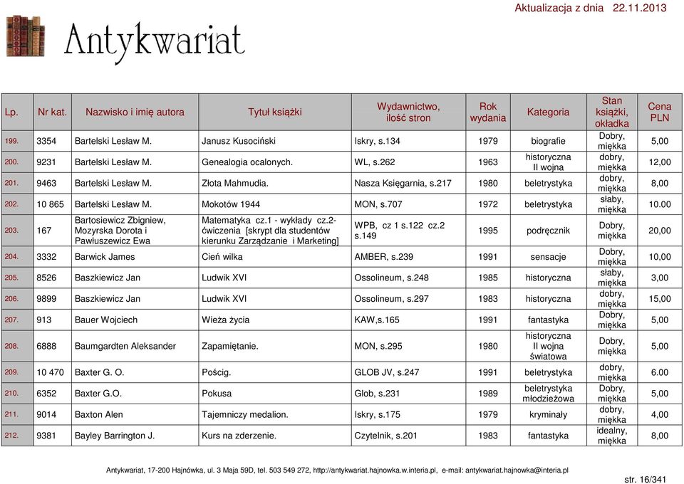 1 - wykłady cz.2- ćwiczenia [skrypt dla studentów kierunku Zarządzanie i Marketing] WPB, cz 1 s.122 cz.2 s.149 1995 podręcznik 204. 3332 Barwick James Cień wilka AMBER, s.239 1991 sensacje 205.