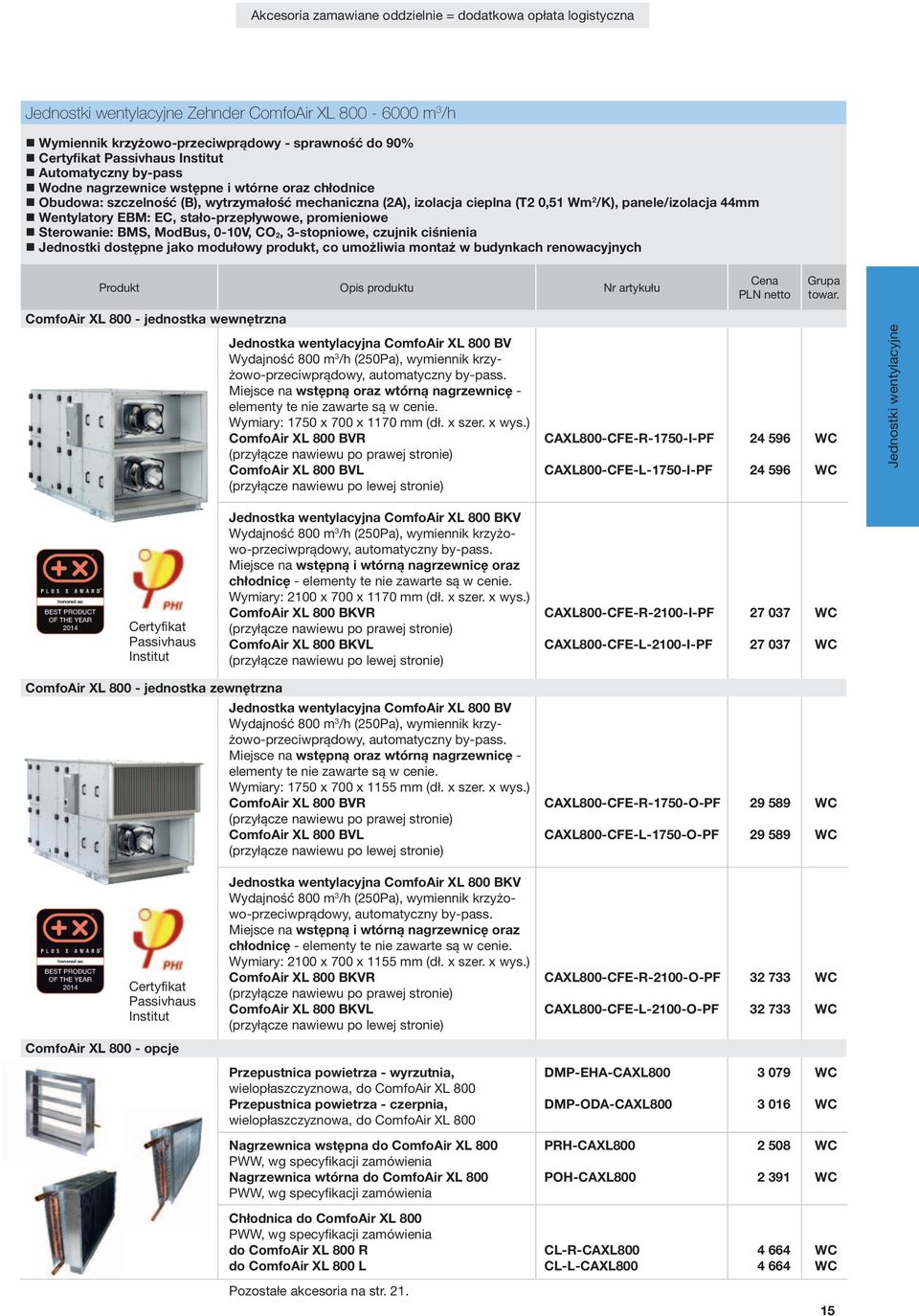 3-stopniowe, czujnik ciśnienia Jednostki dostępne jako modułowy produkt, co umożliwia montaż w budynkach renowacyjnych Produkt Opis produktu Nr artykułu Cena PLN netto Grupa towar.